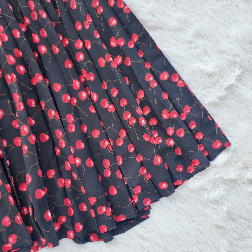 J. Crew Pleated Accordian Blackβ Cherry Print Skirt - Picture 5 of 9